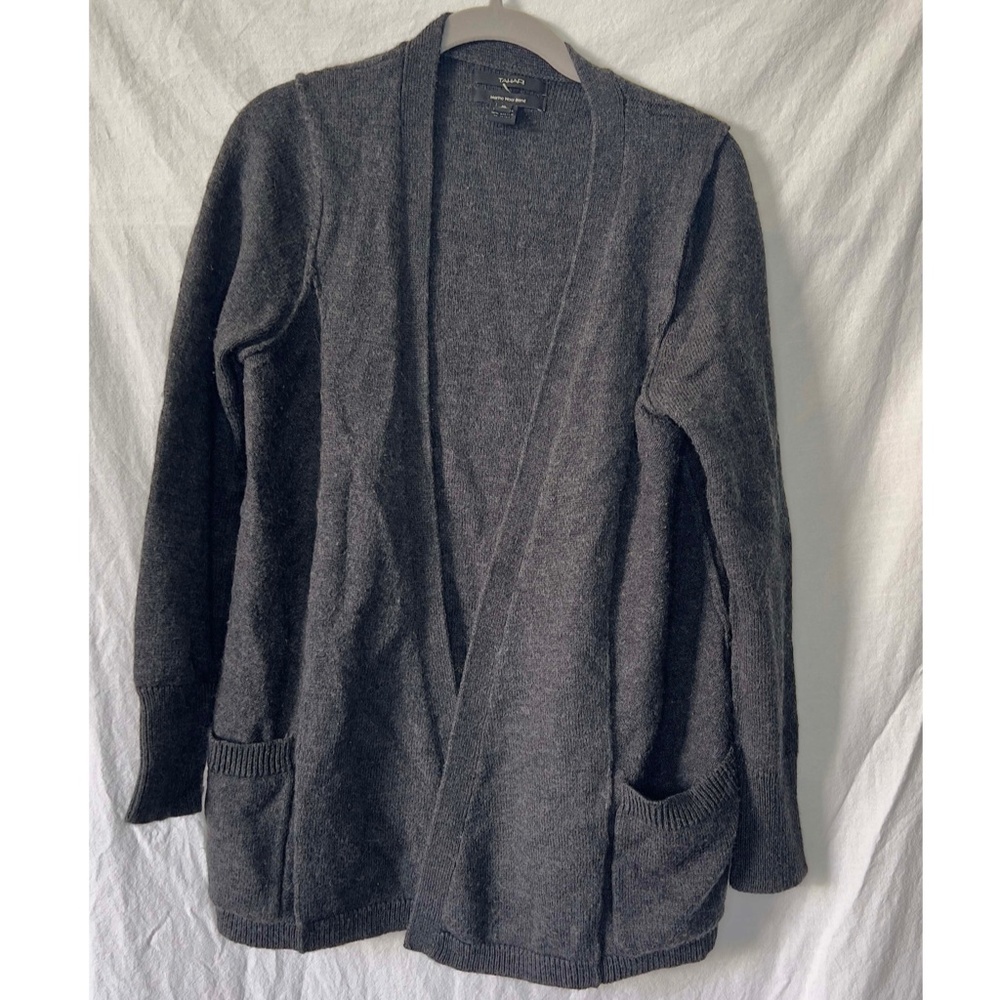 TAHARI | Merino Wool Blend Charcoal Gray Cardigan Sweater